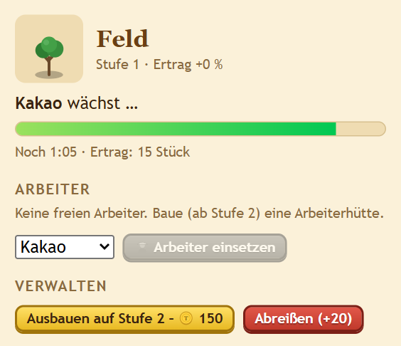 Wachsendes Kakaofeld mit Fortschrittsbalken