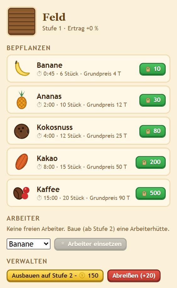 Pflanzenauswahl in der Seitenleiste